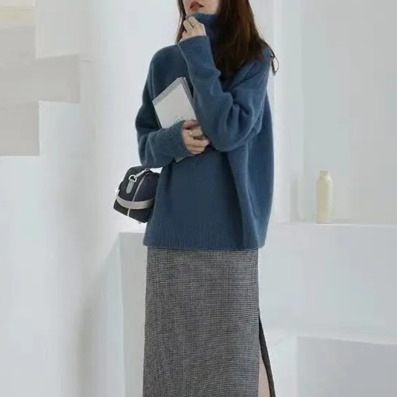 Jersey de punto oversize con cuello alto para mujer | Ideal para otoño/invierno