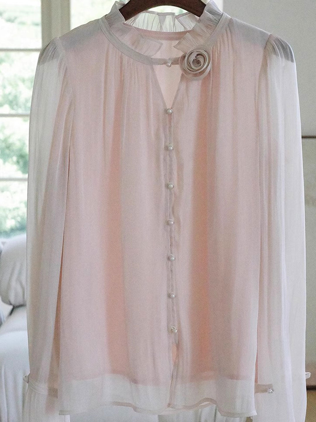 Makayla Elegant V-Neck Pleated Floral Shirt