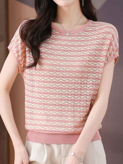 Khloe Loose Crew Neck Striped Knitted Top