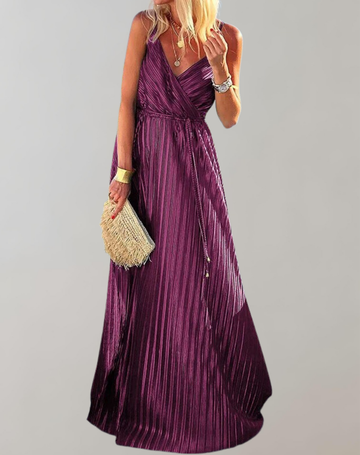Vestido sin mangas con brillo metálico y abertura frontal para mujer | Ideal para primavera/verano