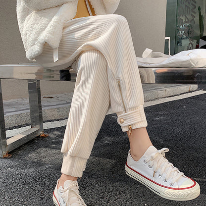 High Waist Zipper Corduroy Pencil Long Pants
