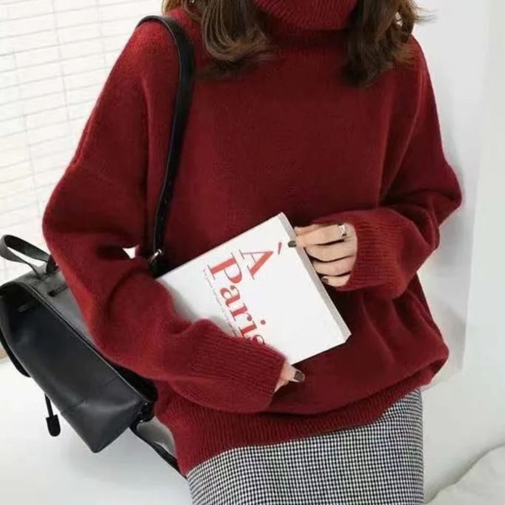 Jersey holgado de cuello alto para mujer con dobladillo y puños acanalados | Ideal para otoño/invierno