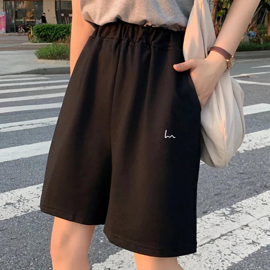 Printed Basic Colors Elastic Waist Shorts Pants