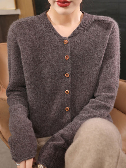 Natalie Classic Crew Neck Solid Color Knitted Cardigan-Red