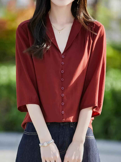 Jocelyn Elegant V-neck Lantern Sleeve Shirt