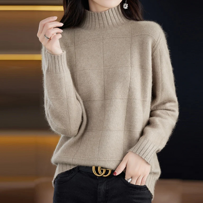 Jersey de cuello alto de punto trenzado holgado para mujer | Ideal para otoño/invierno