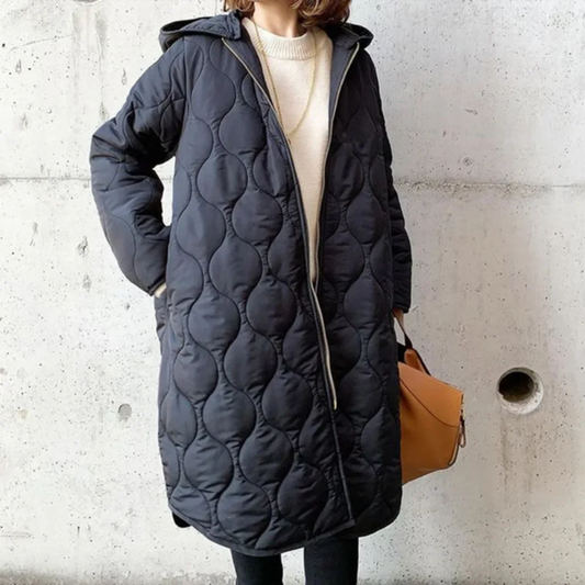 Elegante abrigo largo acolchado con capucha para mujer | Ideal para el invierno