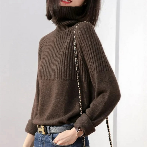 Jersey informal de cuello alto para mujer con estampado texturizado | Ideal para otoño/invierno