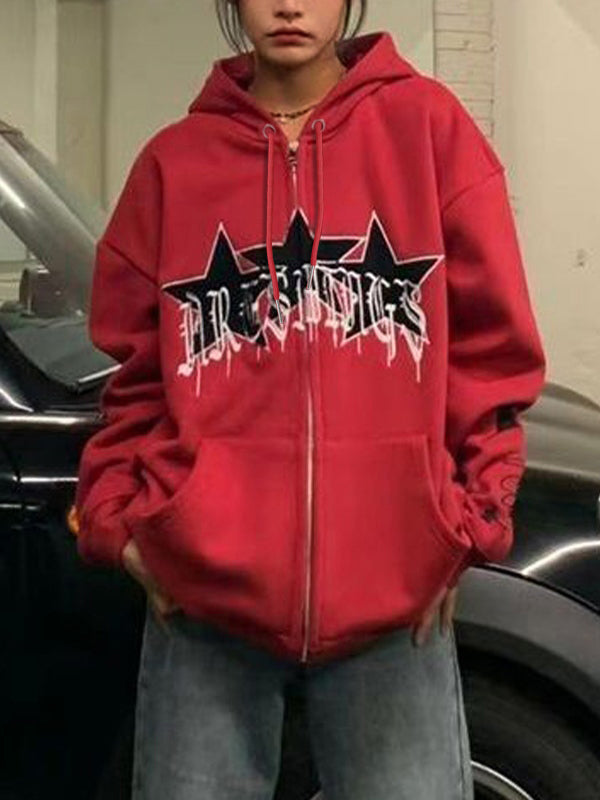 American Style Star Embroidery Fleece Oversized Hoodie