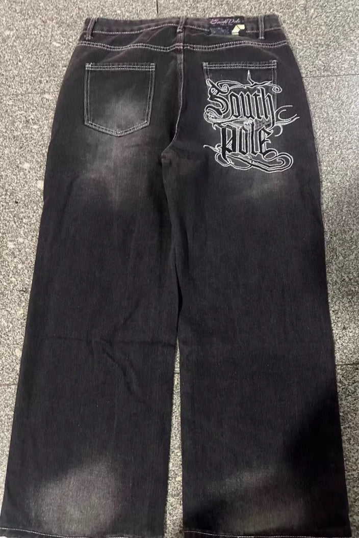 Black Gray Graphic Print Wide Leg Pants