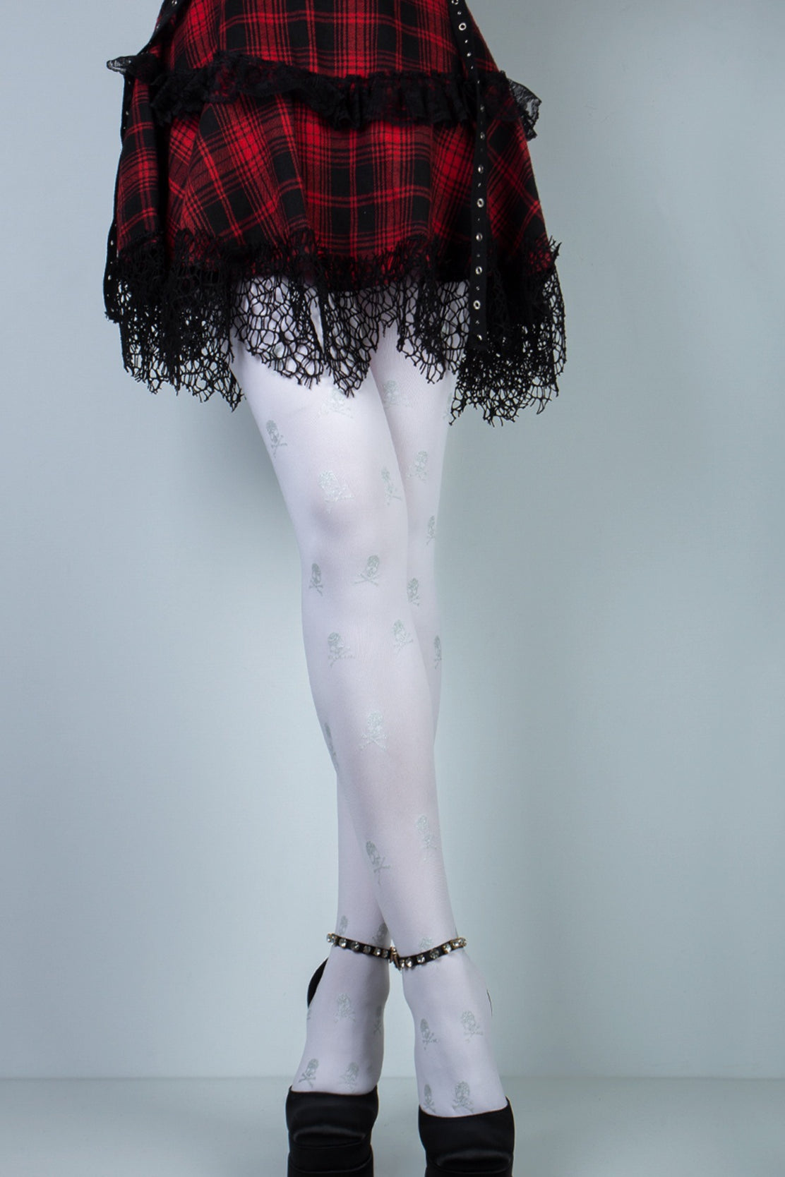 Gothic Skull Print Black Tights