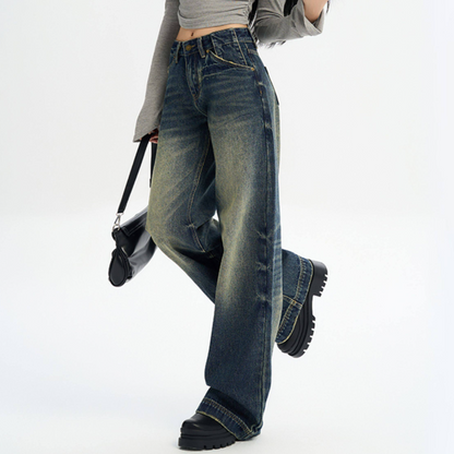 Gradient pocket button low rise straight leg | Baggy Low Rise Jeans  | Festival Outfits Women