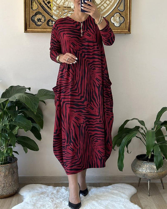Vestido holgado clásico para mujer con estampado animal y bolsillo delantero | Ideal para primavera/verano