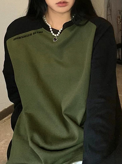 Contrast Color Raglan Print Embellished Sweatshirt