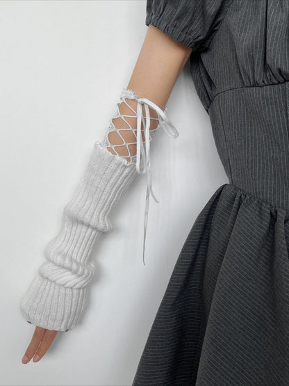 Y2K Gothic Subculture Lace Strapped Concealing Gloves