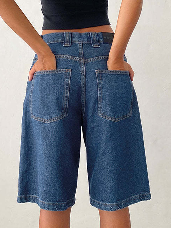 Non-Elastic Slimming Denim Shorts