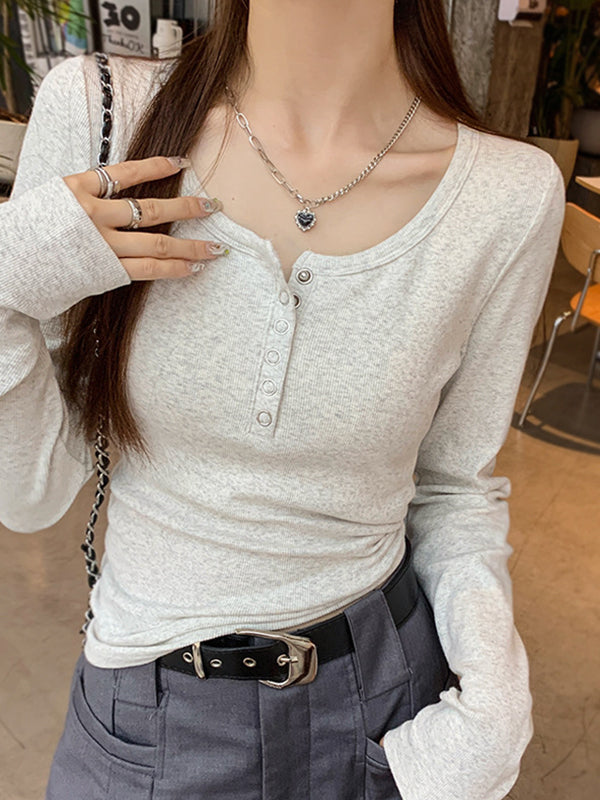 Solid color Long sleeves Tee