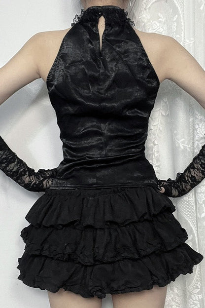 Gothic Ruched Rose Web Bow Tank Top