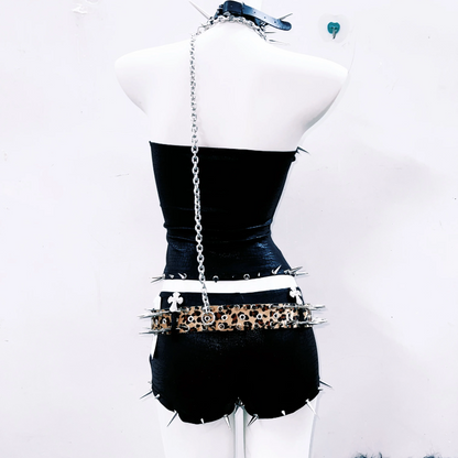 Halter PU leather rivet leopard print top  | Festival Outfits Women  | Cheetah Print Top
