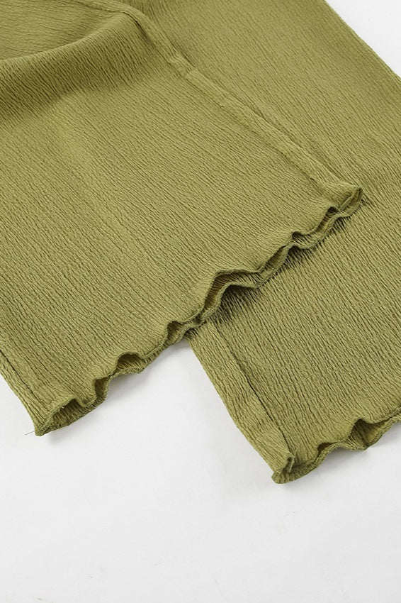 Green Halter Neck Top Pleated Wide Leg Pants Set