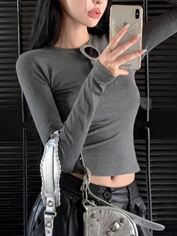 Round Neck Straight Shoulder Long Sleeve T Shirt