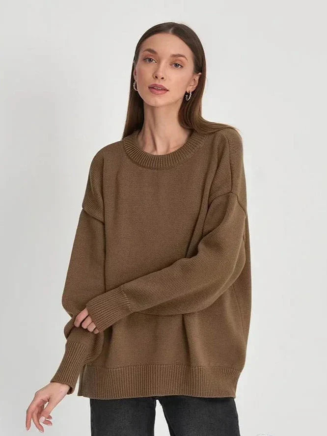 Jersey de punto de cuello redondo extragrande para mujer | Ideal para otoño/invierno
