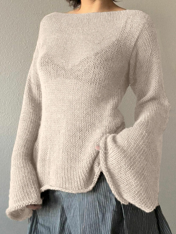 Solid Color Backless Lace Up Long Sleeve Knit