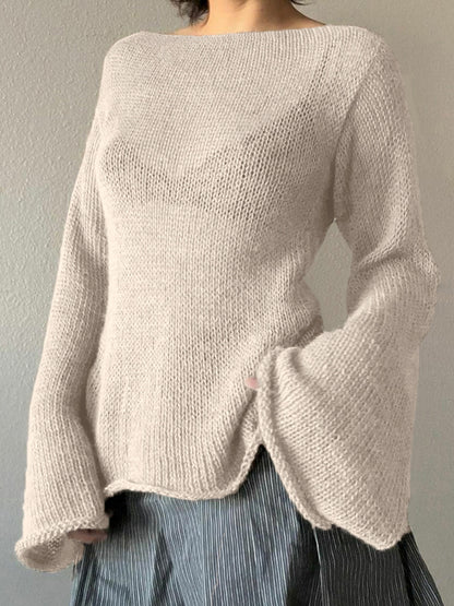 Solid Color Backless Lace Up Long Sleeve Knit