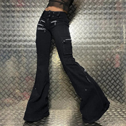 Utility Zipper Black Pants