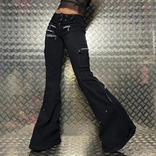Utility Zipper Black Pants