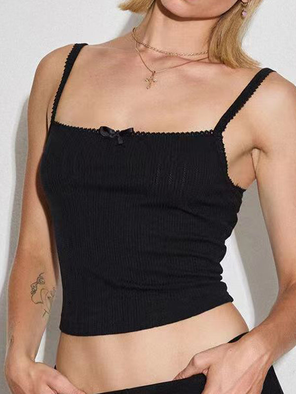 Plain Bow Lace Slim Fit Cami Top