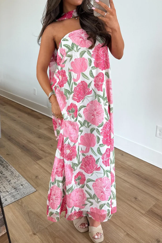 Floral Print Sleeveless Off-shoulder Loose Casual Maxi Dress