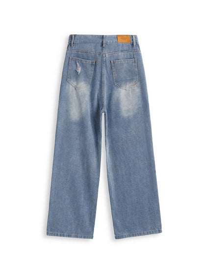Vintage Wash Loose Ripped Jeans