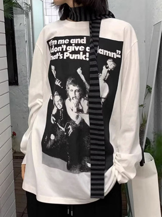 Vintage Portrait Print Oversized Long Sleeve Tee