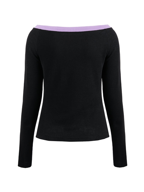 Contrast Color Off Shoulder Long Sleeve Tee