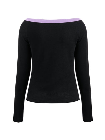 Contrast Color Off Shoulder Long Sleeve Tee
