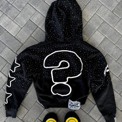 Unisex Goth Print Zip Hoodie
