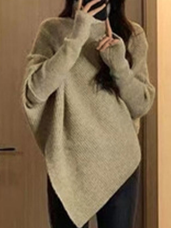 High Neck Irregular Hem Sweater