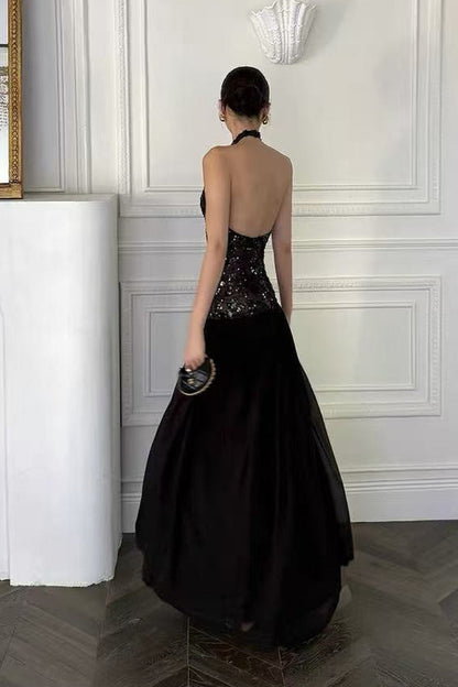Black Sequin Statement Maxi Dress
