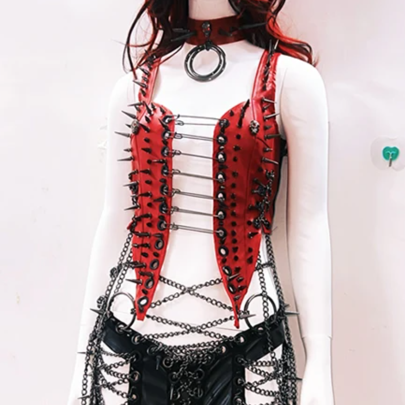 Metal chain hollow out rivet applique cut out top  | Festival Outfits Women