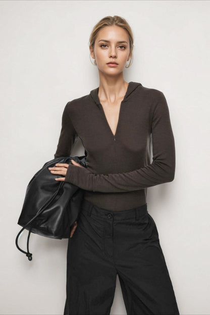 Half Zip Hooded Knit Top