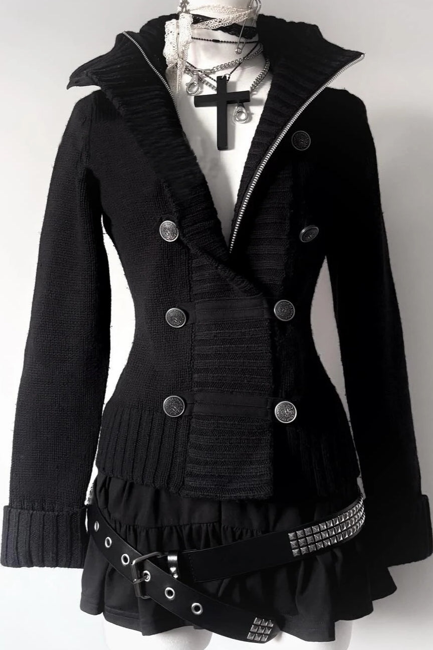 Gothic Metal Button Knitted Cardigan Sweater