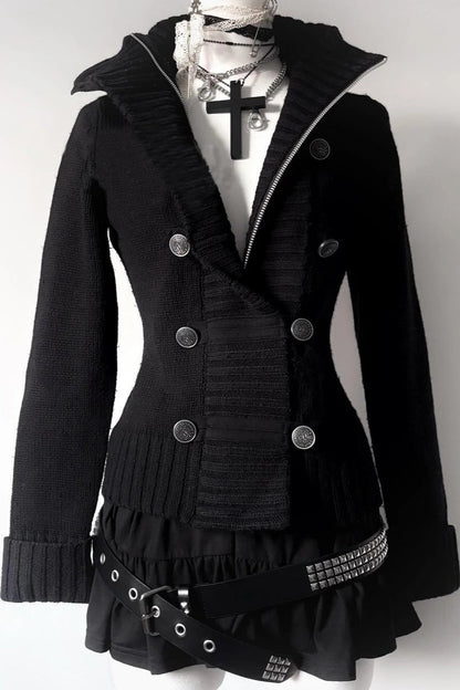 Gothic Metal Button Knitted Cardigan Sweater