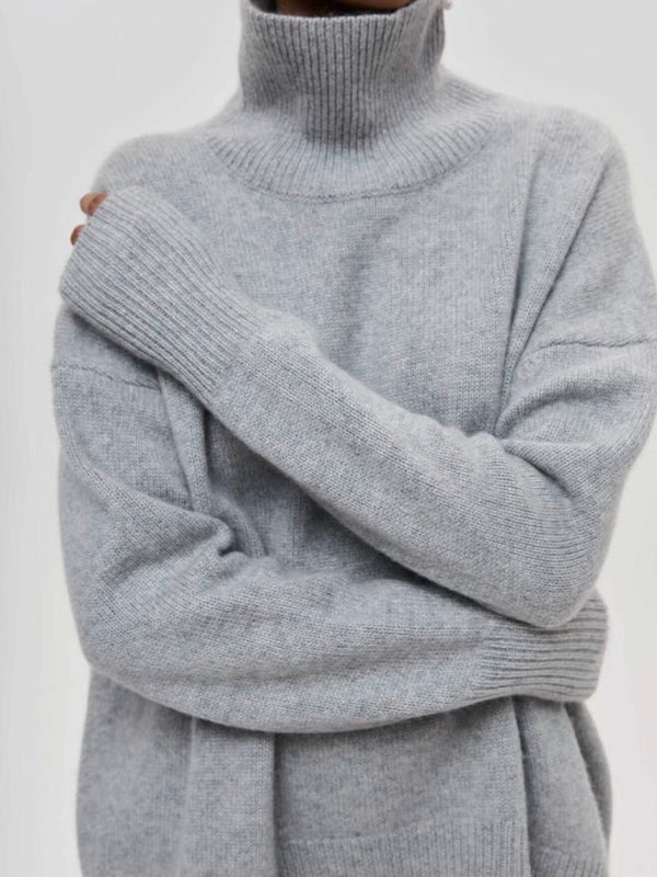 Solid High Neck Loose Sweater