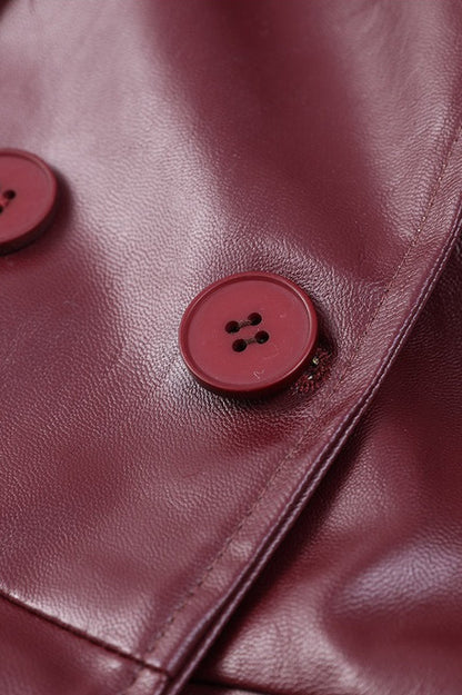 Belted Faux Leather Waist Fit Overcoat
