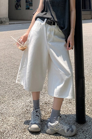 White High Waist Cropped Wide Leg Jeans