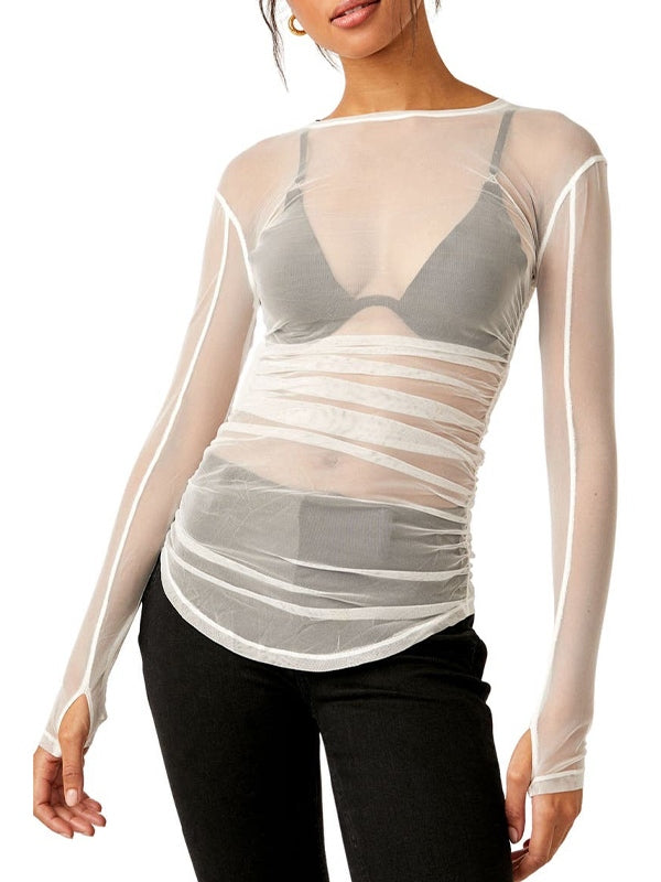 Transparent Mesh Long Sleeve Tee