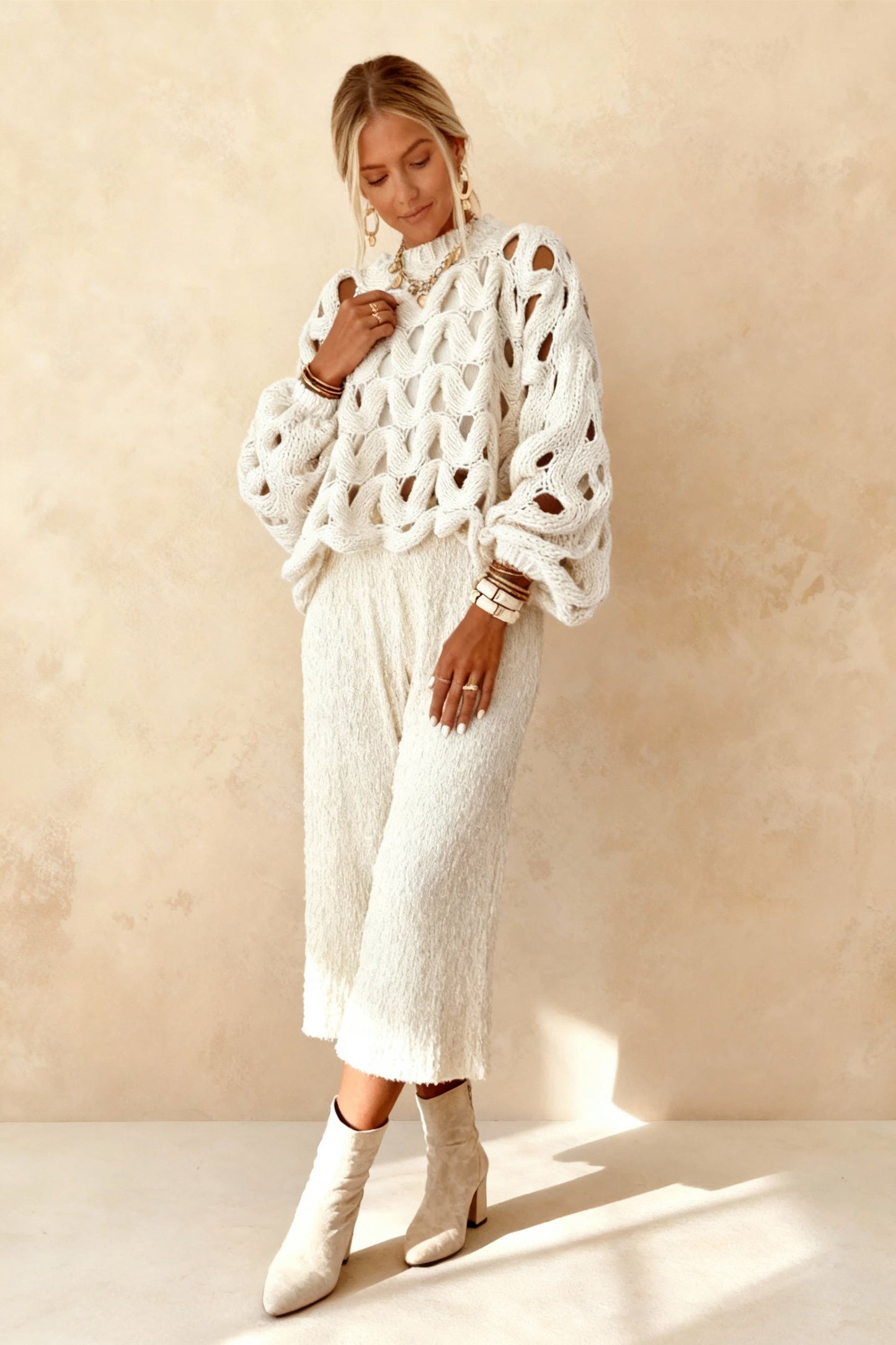Crochet Knit Hollow Out Pullover Sweater