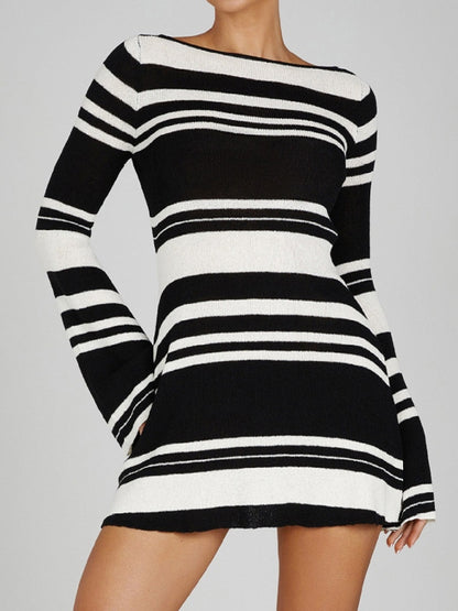Stripe Splice Backless Knit Mini Dress