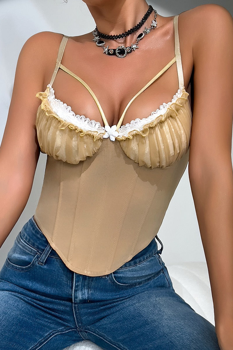 Mesh Patchwork Lace Boned Corset